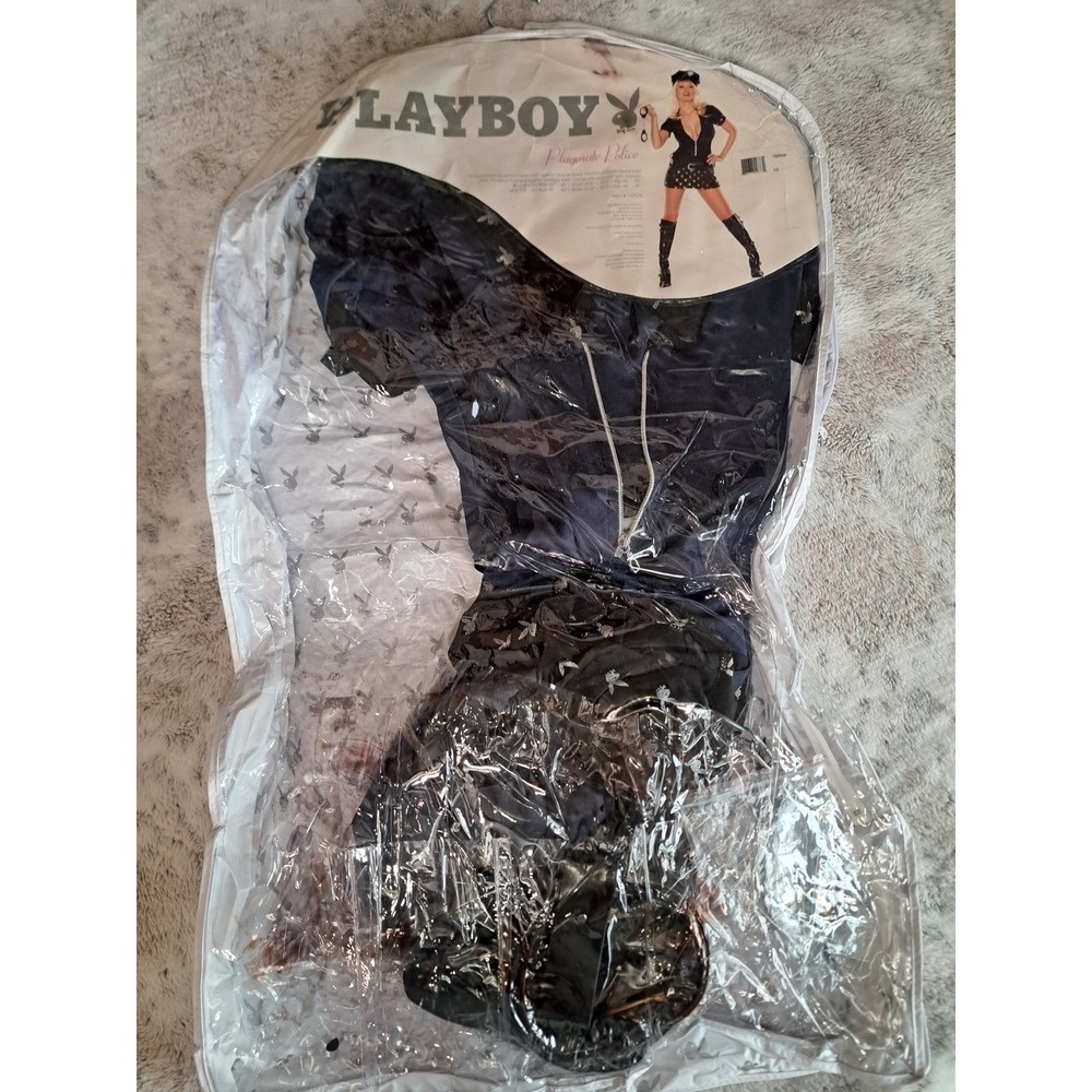 Playboy Playmate Police Costume Set Navy Blue Mini Dress Hat Handcuffs size XL